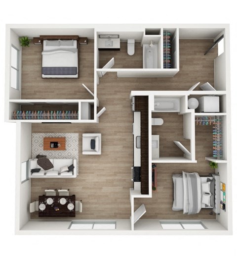 Floor plan for 2 beds, 2 baths, 1019 sqft